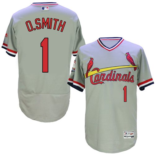 Men's Majestic St. Louis Cardinals #1 Ozzie Smith Grey Flexbase Authentic Collection Cooperstown MLB Jersey