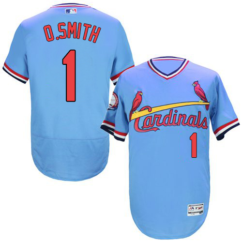 Men's Majestic St. Louis Cardinals #1 Ozzie Smith Light Blue Flexbase Authentic Collection Cooperstown MLB Jersey
