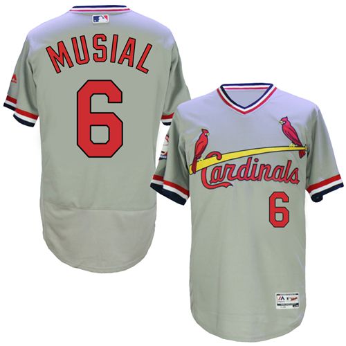 Men's Majestic St. Louis Cardinals #6 Stan Musial Grey Flexbase Authentic Collection Cooperstown MLB Jersey