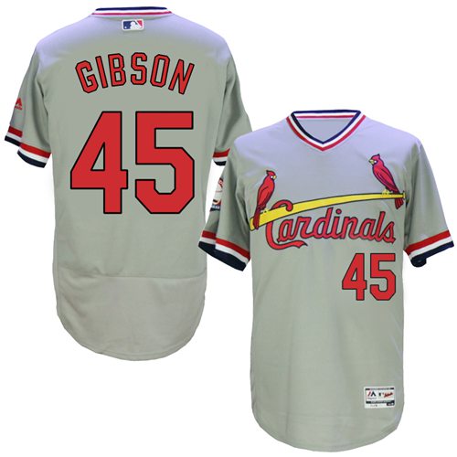 Men's Majestic St. Louis Cardinals #45 Bob Gibson Grey Flexbase Authentic Collection Cooperstown MLB Jersey