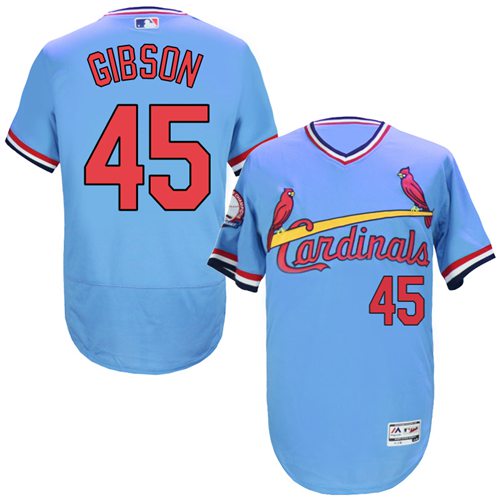 Men's Majestic St. Louis Cardinals #45 Bob Gibson Light Blue Flexbase Authentic Collection Cooperstown MLB Jersey