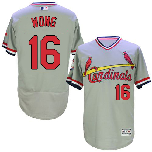 Men's Majestic St. Louis Cardinals #16 Kolten Wong Grey Flexbase Authentic Collection Cooperstown MLB Jersey