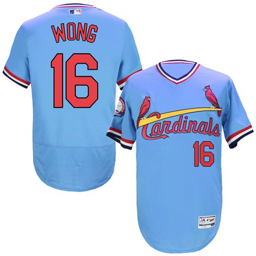 Men's Majestic St. Louis Cardinals #16 Kolten Wong Light Blue Flexbase Authentic Collection Cooperstown MLB Jersey