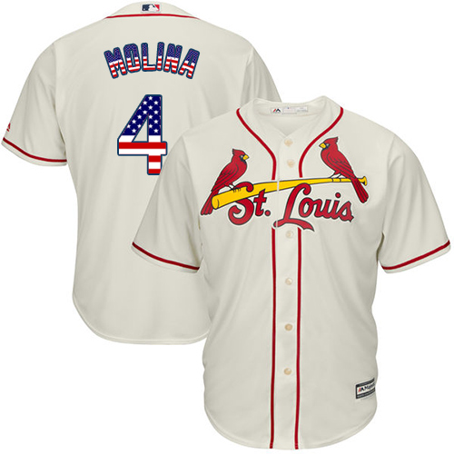 Men's Majestic St. Louis Cardinals #4 Yadier Molina Replica Cream USA Flag Fashion MLB Jersey