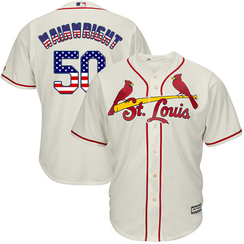 Men's Majestic St. Louis Cardinals #50 Adam Wainwright Authentic Cream USA Flag Fashion MLB Jersey