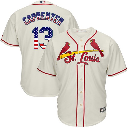 Men's Majestic St. Louis Cardinals #13 Matt Carpenter Authentic Cream USA Flag Fashion MLB Jersey
