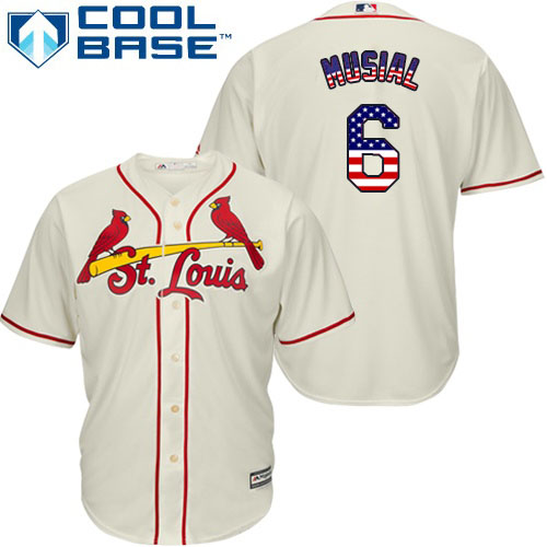 Men's Majestic St. Louis Cardinals #6 Stan Musial Authentic Cream USA Flag Fashion MLB Jersey