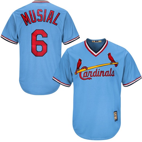 Men's Majestic St. Louis Cardinals #6 Stan Musial Authentic Light Blue Cooperstown MLB Jersey