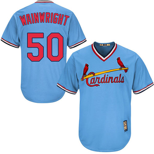 Men's Majestic St. Louis Cardinals #50 Adam Wainwright Authentic Light Blue Cooperstown MLB Jersey