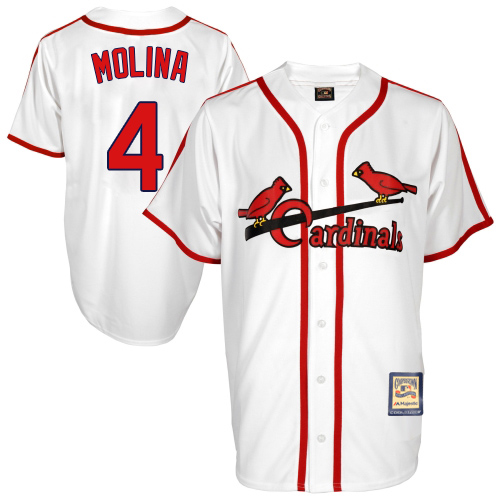 Men's Mitchell and Ness St. Louis Cardinals #4 Yadier Molina Authentic White Throwback MLB Jersey