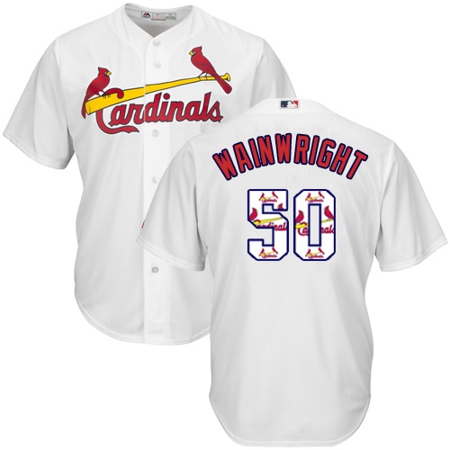 Men's Majestic St. Louis Cardinals #50 Adam Wainwright Authentic White Team Logo Fashion Cool Base MLB Jersey