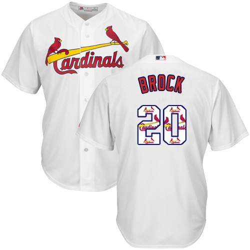 Men's Majestic St. Louis Cardinals #20 Lou Brock Authentic White Team Logo Fashion Cool Base MLB Jersey