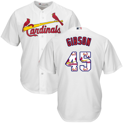 Men's Majestic St. Louis Cardinals #45 Bob Gibson Authentic White Team Logo Fashion Cool Base MLB Jersey