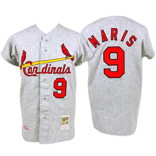 Men's Mitchell and Ness 1967 St. Louis Cardinals #9 Roger Maris Authentic Grey Throwback MLB Jersey
