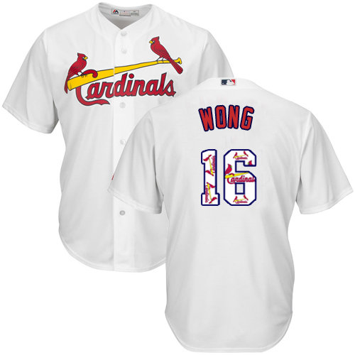 Men's Majestic St. Louis Cardinals #16 Kolten Wong Authentic White Team Logo Fashion Cool Base MLB Jersey