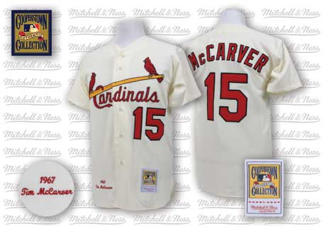 Men's Mitchell and Ness St. Louis Cardinals #15 Tim McCarver Authentic Cream Throwback MLB Jersey