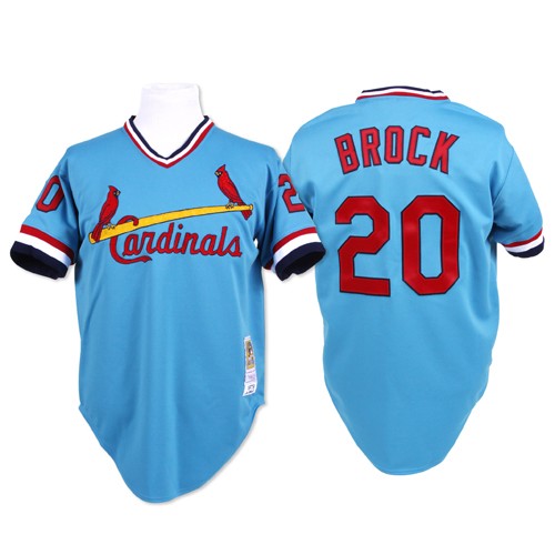 Men's Mitchell and Ness St. Louis Cardinals #20 Lou Brock Replica Blue Throwback MLB Jersey
