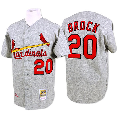 Men's Mitchell and Ness St. Louis Cardinals #20 Lou Brock Authentic Grey Throwback MLB Jersey