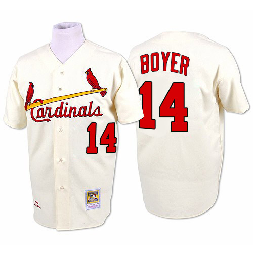 Men's Mitchell and Ness St. Louis Cardinals #14 Ken Boyer Authentic Cream 1964 Throwback MLB Jersey
