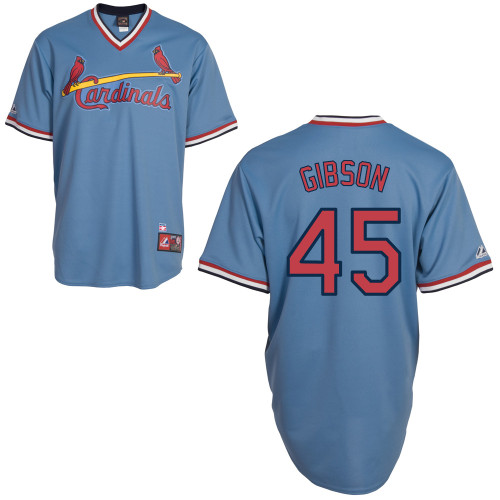 Men's Majestic St. Louis Cardinals #45 Bob Gibson Replica Blue Cooperstown Throwback MLB Jersey