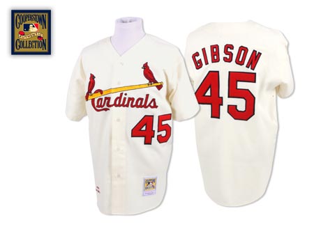 Men's Mitchell and Ness St. Louis Cardinals #45 Bob Gibson Authentic Cream Throwback MLB Jersey