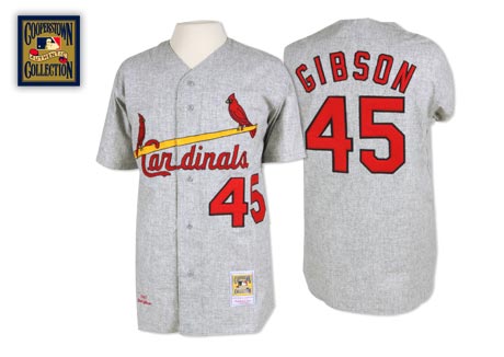 Men's Mitchell and Ness 1967 St. Louis Cardinals #45 Bob Gibson Authentic Grey Throwback MLB Jersey