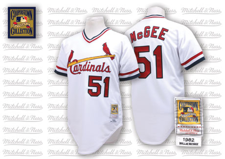 Men's Mitchell and Ness St. Louis Cardinals #51 Willie McGee Authentic White Throwback MLB Jersey