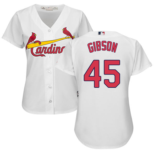 Women's Majestic St. Louis Cardinals #45 Bob Gibson Replica White Home MLB Jersey