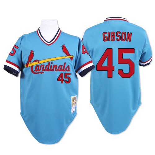 Men's Mitchell and Ness St. Louis Cardinals #45 Bob Gibson Authentic Blue Throwback MLB Jersey