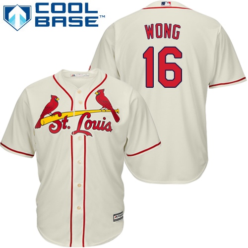 Men's Majestic St. Louis Cardinals #16 Kolten Wong Replica Cream Alternate Cool Base MLB Jersey