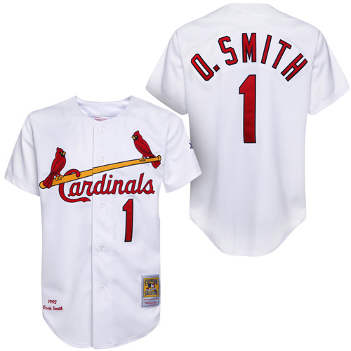Men's Mitchell and Ness 1992 St. Louis Cardinals #1 Ozzie Smith Authentic White Throwback MLB Jersey