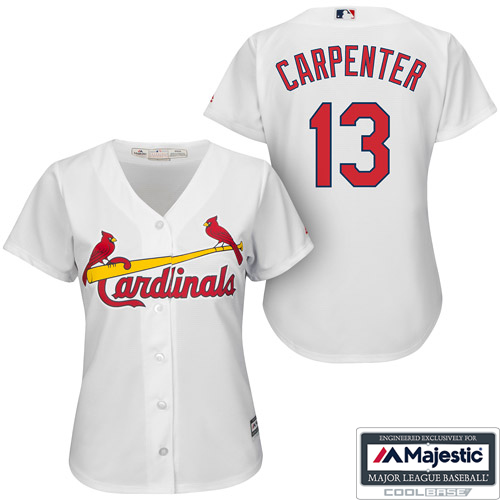 Women's Majestic St. Louis Cardinals #13 Matt Carpenter Authentic White Home MLB Jersey