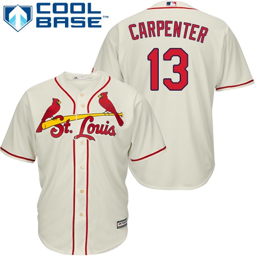 Women's Majestic St. Louis Cardinals #13 Matt Carpenter Authentic Cream Alternate MLB Jersey