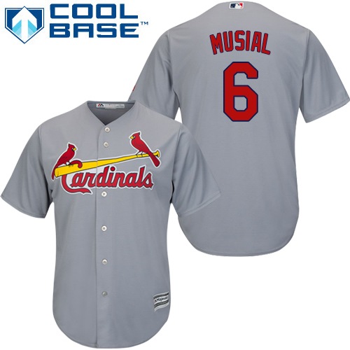 Youth Majestic St. Louis Cardinals #6 Stan Musial Replica Grey Road Cool Base MLB Jersey