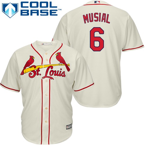 Youth Majestic St. Louis Cardinals #6 Stan Musial Authentic Cream Alternate Cool Base MLB Jersey