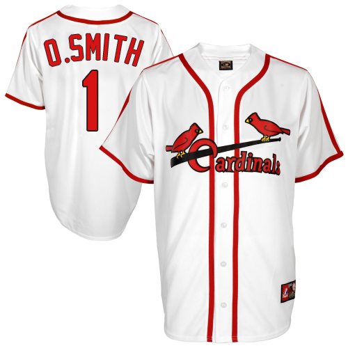 Men's Majestic St. Louis Cardinals #1 Ozzie Smith Authentic White Cooperstown Throwback MLB Jersey