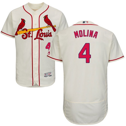Men's Majestic St. Louis Cardinals #4 Yadier Molina Cream Flexbase Authentic Collection MLB Jersey