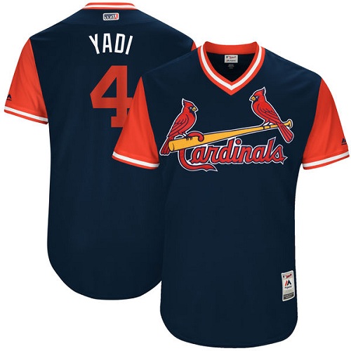 Men's Majestic St. Louis Cardinals #4 Yadier Molina "Yadi" Authentic Navy Blue 2017 Players Weekend MLB Jersey