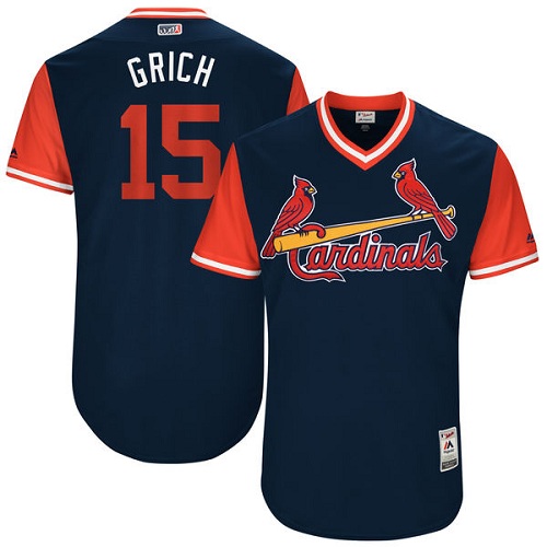 Men's Majestic St. Louis Cardinals #15 Randal Grichuk "Grich" Authentic Navy Blue 2017 Players Weekend MLB Jersey