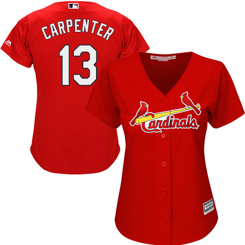Women's Majestic St. Louis Cardinals #13 Matt Carpenter Authentic Red Alternate Cool Base MLB Jersey