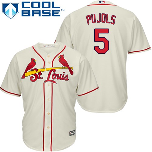 Youth Majestic St. Louis Cardinals #5 Albert Pujols Authentic Cream Alternate Cool Base MLB Jersey