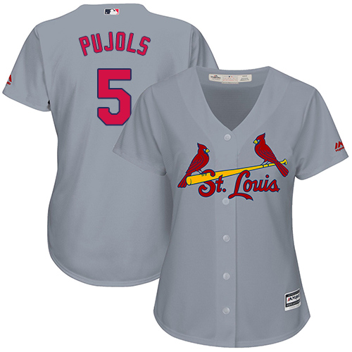 Women's Majestic St. Louis Cardinals #5 Albert Pujols Authentic Grey Road Cool Base MLB Jersey