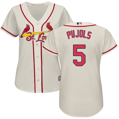 Women's Majestic St. Louis Cardinals #5 Albert Pujols Authentic Cream Alternate Cool Base MLB Jersey