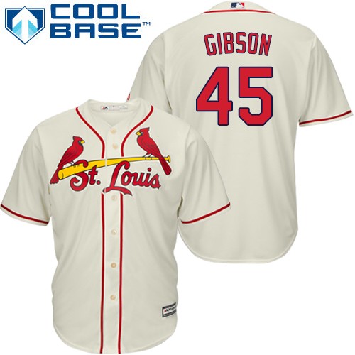 Youth Majestic St. Louis Cardinals #45 Bob Gibson Authentic Cream Alternate Cool Base MLB Jersey