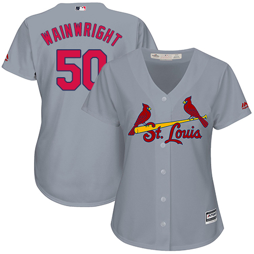 Women's Majestic St. Louis Cardinals #50 Adam Wainwright Authentic Grey Road Cool Base MLB Jersey