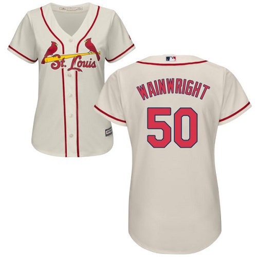 Women's Majestic St. Louis Cardinals #50 Adam Wainwright Replica Cream Alternate Cool Base MLB Jersey