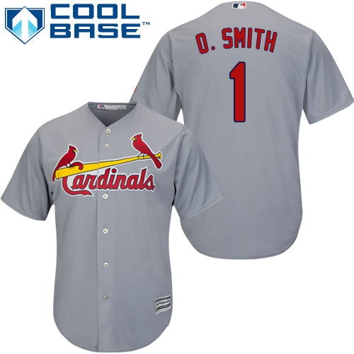 Youth Majestic St. Louis Cardinals #1 Ozzie Smith Replica Grey Road Cool Base MLB Jersey