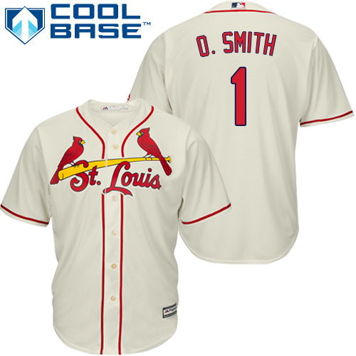 Youth Majestic St. Louis Cardinals #1 Ozzie Smith Authentic Cream Alternate Cool Base MLB Jersey