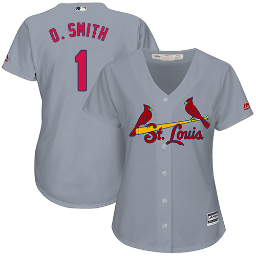 Women's Majestic St. Louis Cardinals #1 Ozzie Smith Replica Grey Road Cool Base MLB Jersey