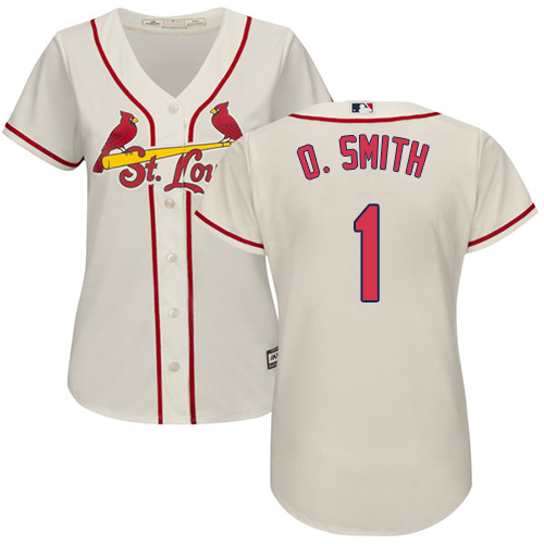 Women's Majestic St. Louis Cardinals #1 Ozzie Smith Authentic Cream Alternate Cool Base MLB Jersey
